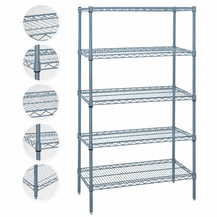 Product image #3 for Quantum 24-Inch W x 12-Inch D x 86-Inch H Stationary 5-Shelf Wire Shelving Starter Kit, Gray Epoxy Antimicrobial Finish