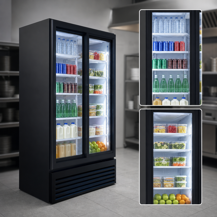 Product image #3 for Beverage-Air Marketeer Two-Section Reach-In Glass Door Merchandiser Refrigerator, 39.03 Cu. Ft., Black