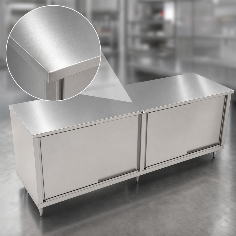 Product image #3 for John Boos 132-Inch x 30-Inch Stainless Steel Cabinet Base Work Table with Sliding Doors and Stallion Safety Edge