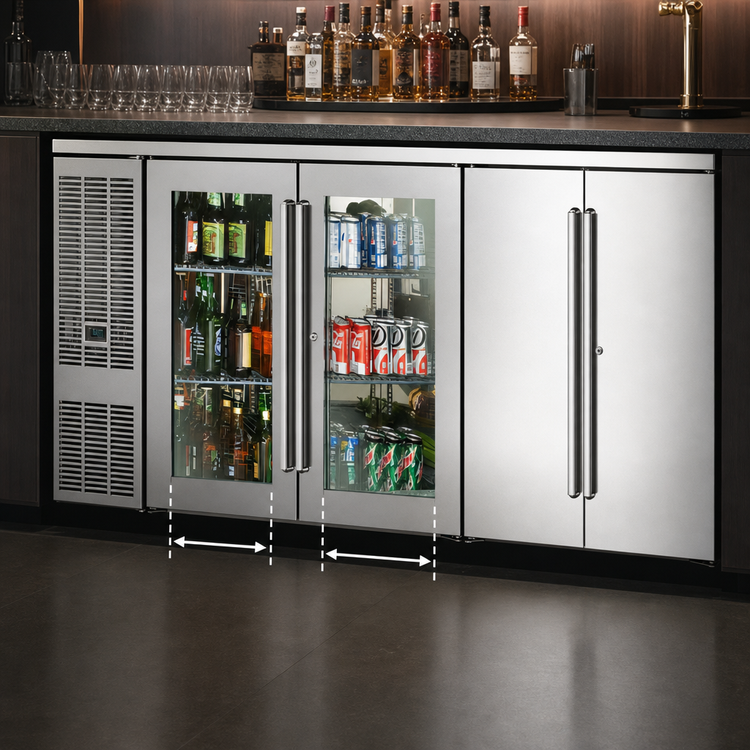 Product image #4 for Perlick BBSN92 Four-Section Narrow Door Self-Contained Side-Mounted Back Bar Refrigerator, 92-Inch Wide