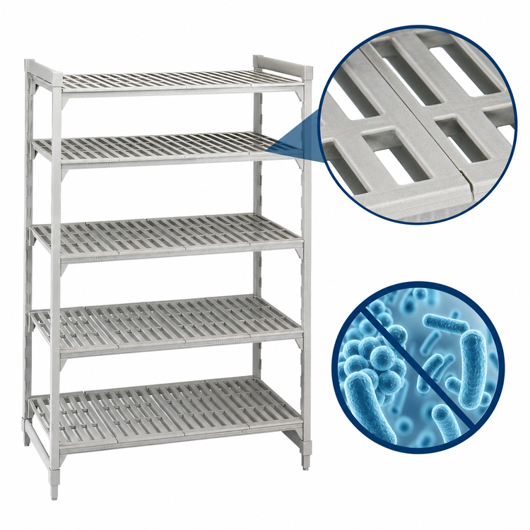 Product image #4 for Cambro Camshelving Premium 5-Tier Vented Stationary Starter Shelving Unit, 21 x 48 x 72 Inches, Speckled Gray
