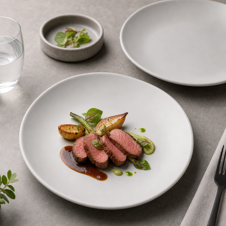 Product image #3 for Ridge 10-1/2 Inch Free-Form Melamine Dinner Plate, Cement, Matte Finish