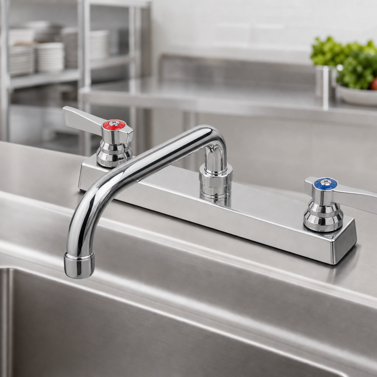 Product image #3 for Advance Tabco Heavy-Duty Lead-Free Deck-Mounted Manual Faucet with 8-Inch Swing Spout, 8-Inch Centers