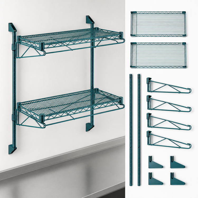 Product image #3 for Quantum Wall-Mount Cantilever Double Shelf Wire Shelving Unit, 36 x 21 Inches, Green Epoxy