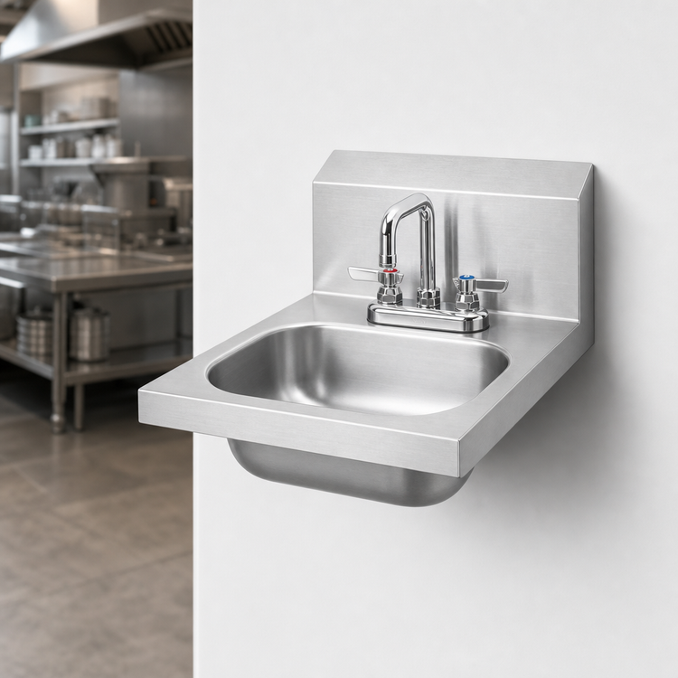 Product image #3 for Krowne Wall-Mounted Stainless Steel Hand Sink with Gooseneck Faucet