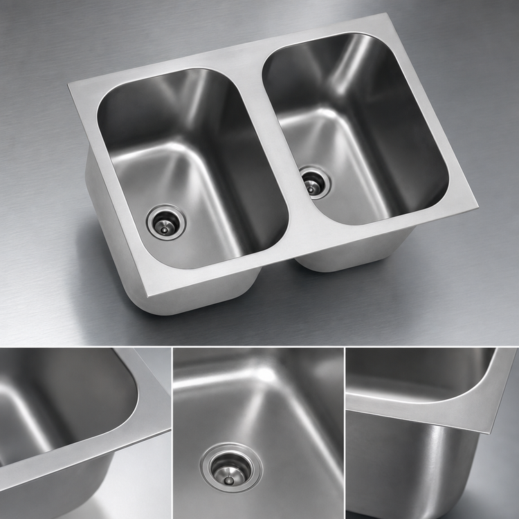 Product image #3 for Eagle Group FDI-12-14-9.5-2 2-Compartment Seamless Weld-In Stainless Steel Sink with 12 x 14 x 9-1/2 Inch Bowls