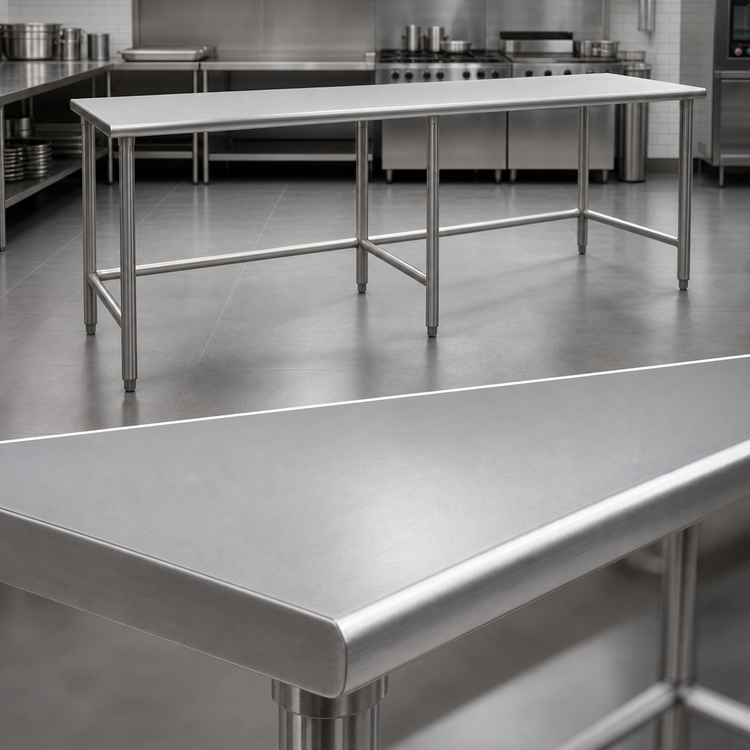 Product image #3 for Eagle Group Budget Series 108-Inch x 24-Inch Flat Top 430 Stainless Steel Work Table with Tubular Base
