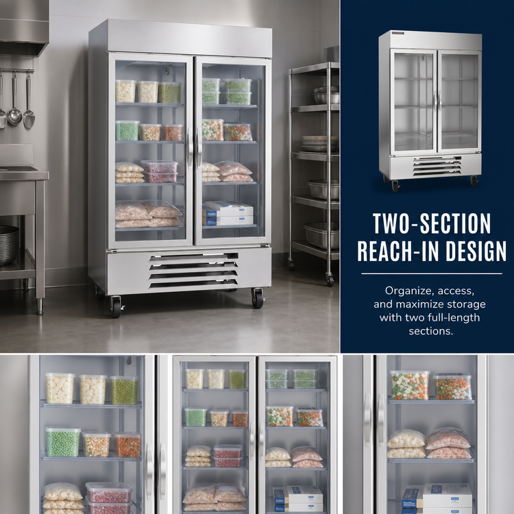 Product image #3 for Beverage-Air Horizon Series Two-Section Reach-In Glass Door Freezer, 46.2 Cu. Ft.