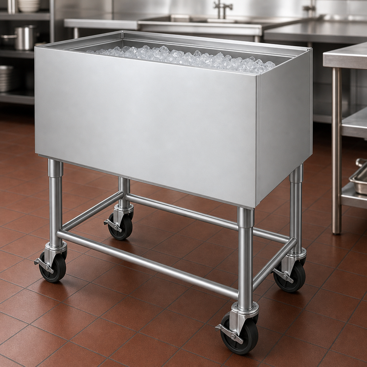 Product image #3 for Mobile Stainless Steel Ice Bin with Casters, 36 Inch W x 18-1/2 Inch D x 30 Inch H, 12-Inch Deep Liner