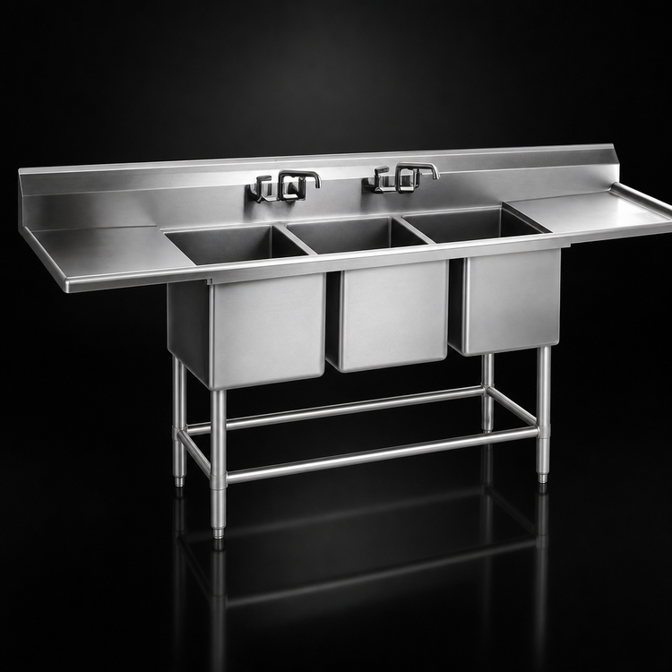 Product image #3 for Eagle Spec-Master FN Series Coved Corner Three-Compartment Sink with 24-Inch Left Drainboard, 14 Gauge Stainless Steel, 85-1/2-Inch Wide