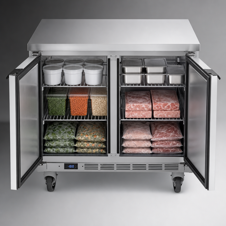 Product image #3 for Beverage-Air 36-Inch Two-Section Worktop Freezer with Solid Doors and Flat Top