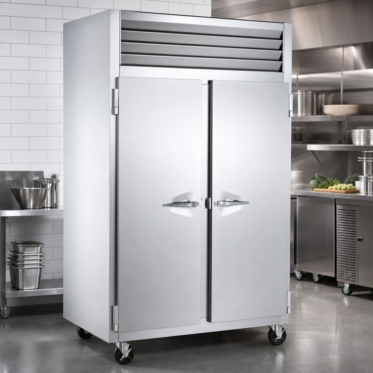 Product image #3 for Traulsen Spec-Line R Series 58-Inch Wide Two-Section Shallow-Depth Reach-In Freezer, Full-Height Solid Doors, Self-Contained, Stainless Steel