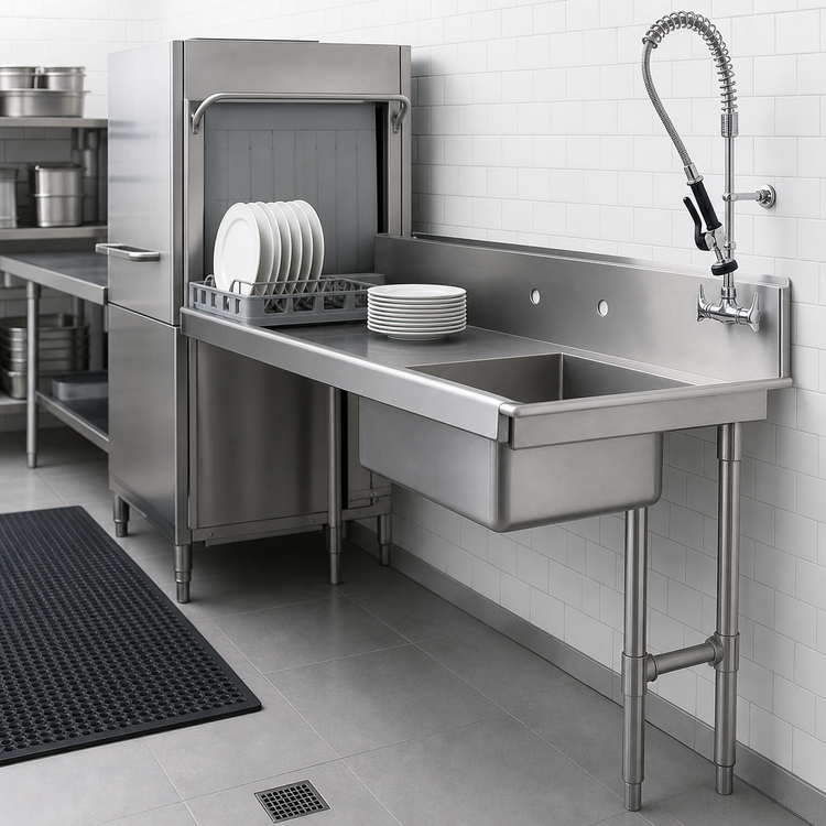 Product image #3 for John Boos 26-Inch Straight Soiled Dishtable with Pre-Rinse Sink, Stainless Steel Top and Base, Right-to-Left Operation