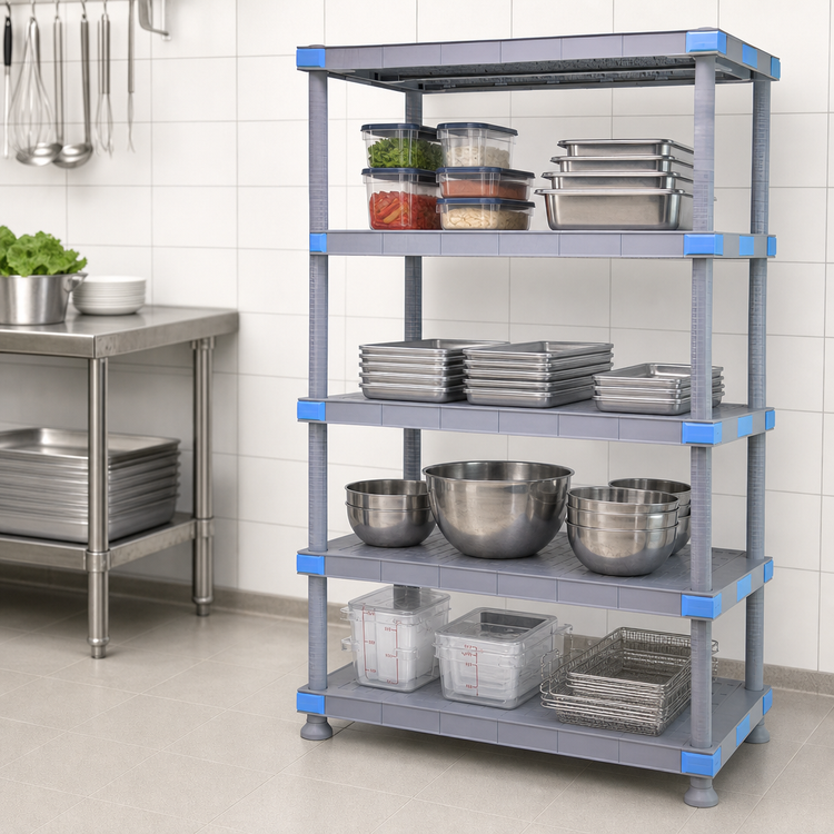 Product image #3 for Quantum Millenia Polymer Shelving Unit with 4 Solid Shelves, 54W x 21D x 62H