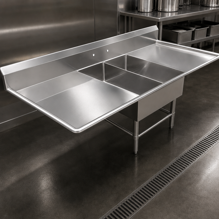 Product image #3 for John Boos Pro-Bowl 2-Compartment Platter Sink with 24-Inch Left and Right Drainboards, 12-Inch Deep Bowls