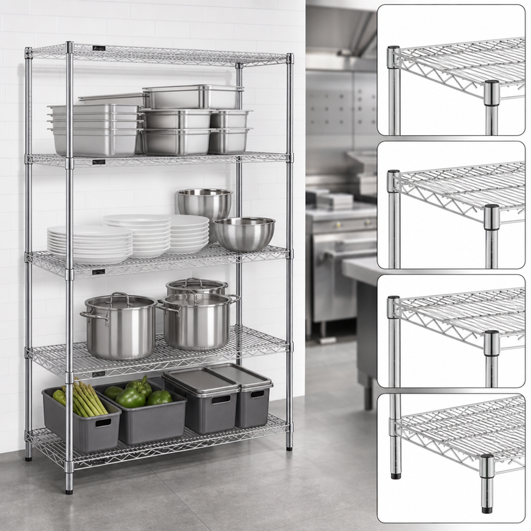Product image #3 for EagleGard Red-i-Pak 4-Tier Stationary Wire Shelving Unit, 48 x 18 x 63 Inches