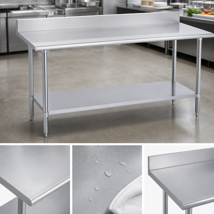 Product image #3 for Duke 108-Inch x 36-Inch Stainless Steel Work Table with 5-Inch Riser and Galvanized Undershelf