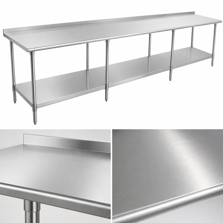 Product image #3 for Eagle Spec-Master 120 Inch x 30 Inch Stainless Steel Work Table with 1-1/2 Inch Rear Up-Turn and Adjustable Undershelf