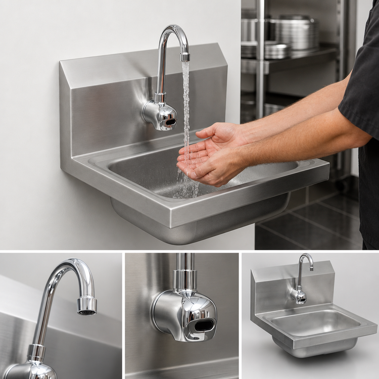 Product image #3 for BK Resources Wall-Mount Hand Sink with Sensor Faucet, 14 x 10 x 5-Inch Bowl, 304 Stainless Steel