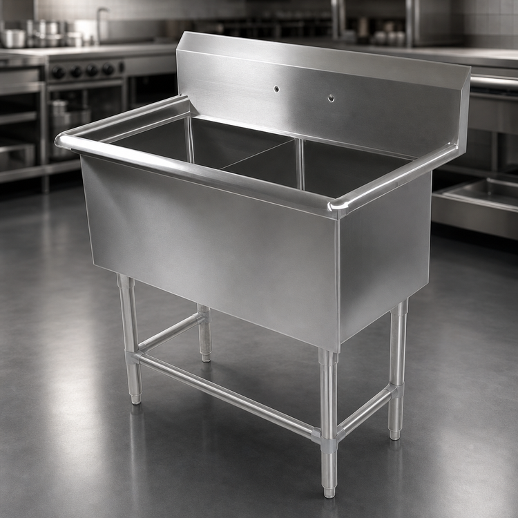 Product image #3 for John Boos Pro-Bowl 2-Compartment Stainless Steel Floor Model Sink with 24" x 24" x 12" Bowls and 10" Backsplash