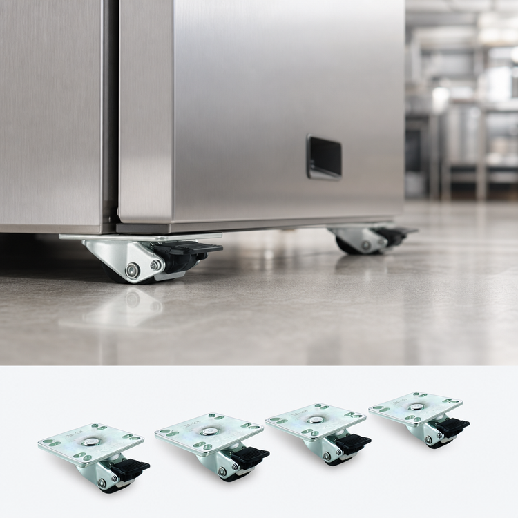 Product image #3 for Krowne Royal Series Ultra Low Profile Plate Caster Set of 4, 1 Inch Diameter, 3-1/2 x 3-1/2 Inch Plate