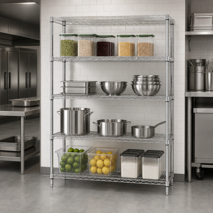 Product image #3 for Red-i-Pak 4-Tier Stationary Wire Shelving Unit, 60W x 24D x 74H, Chrome Finish