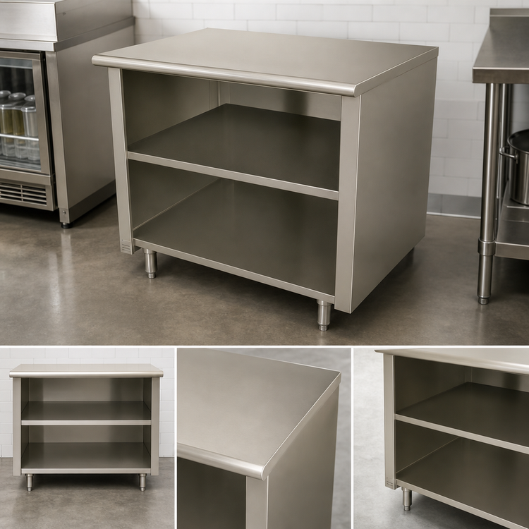 Product image #3 for Advance Tabco Special Value Series 60" x 30" Open Base Work Table with Mid-Shelf, 16 Gauge 304 Stainless Steel Flat Top