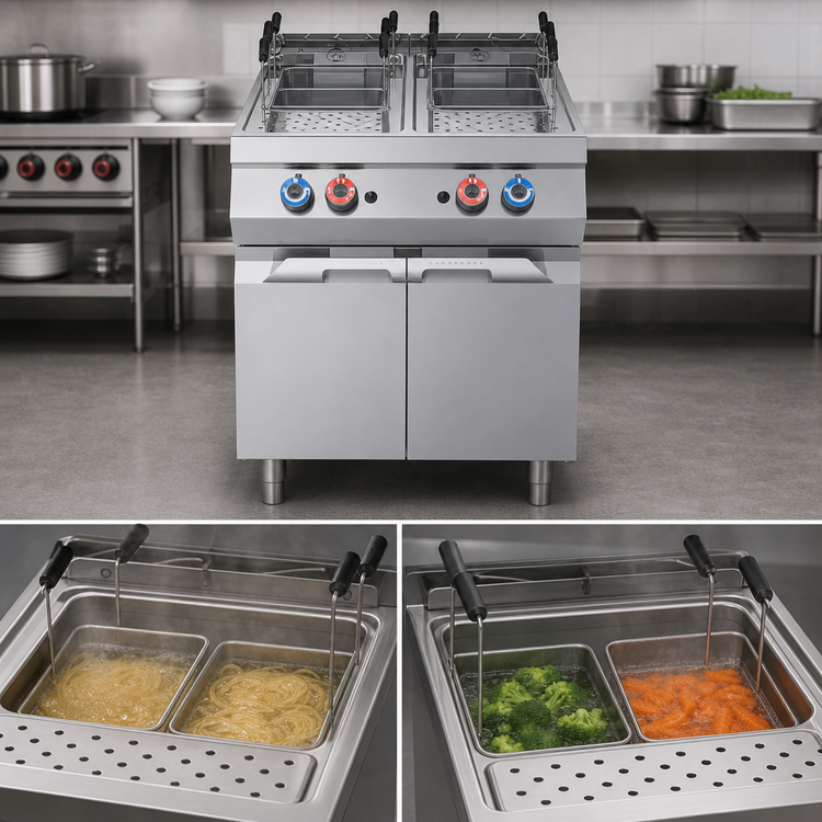 Product image #3 for Axis AX-GPC-2 Double-Tank Natural Gas Pasta Cooker with 2 x 10.56 Gallon Tanks