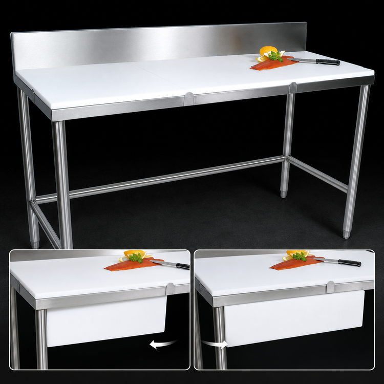 Product image #3 for John Boos TC108A Reversible Poly Top Trimming Table with Stainless Steel Base and 6-Inch Backsplash, 108 x 36 Inches