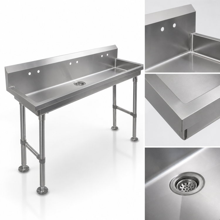 Product image #3 for John Boos 80-Inch Freestanding Multi-Station Hand Wash Sink with 4 Single 1-Inch Faucet Holes