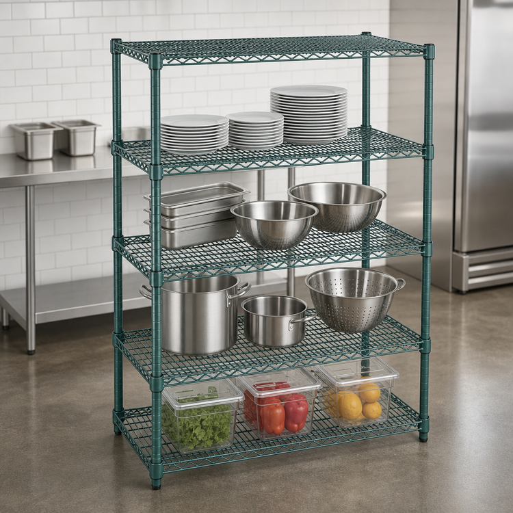 Product image #4 for Eagle Group Valu-Gard Double-Mat Wire Shelving Starter Unit, 4-Tier, 60W x 24D x 63H, Green Epoxy