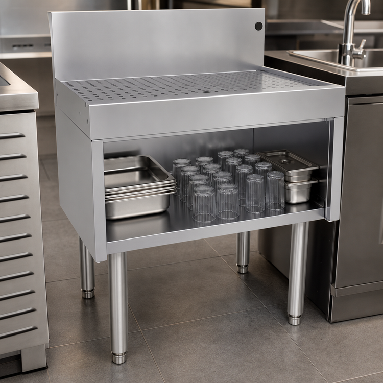 Product image #3 for Glastender DBHA-24-LD Underbar Drainboard Half Cabinet, 24 x 19 Inch, Open Front, Stainless Steel