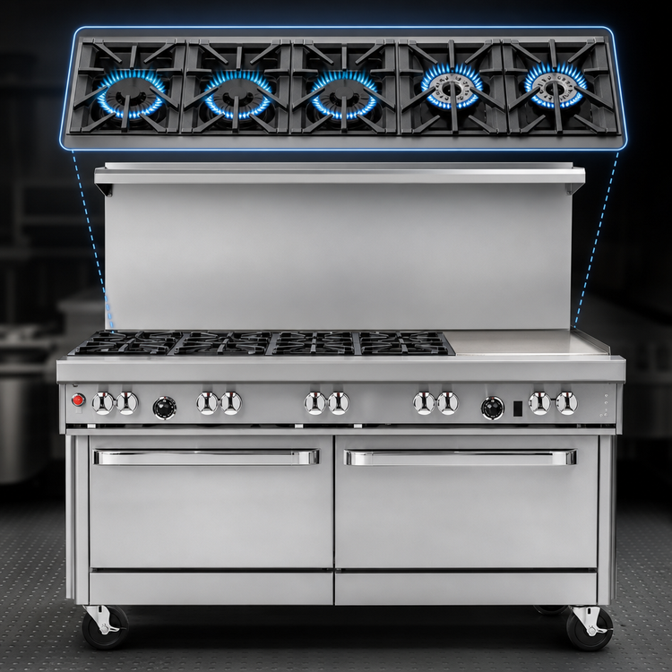 Product image #3 for Southbend Ultimate 60-Inch Commercial Gas Restaurant Range with 5 Burners, 24-Inch Griddle, Standard Oven and Cabinet Base