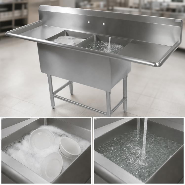 Product image #3 for John Boos Pro-Bowl 2-Compartment Stainless Steel Sink With Left And Right Drainboards, 135-1/4" Wide