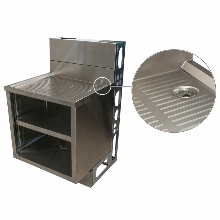 Product image #4 for BK Resources 36-Inch Underbar Glass Rack Cabinet with Drainboard Top, Open Front Base, and Adjustable Shelf