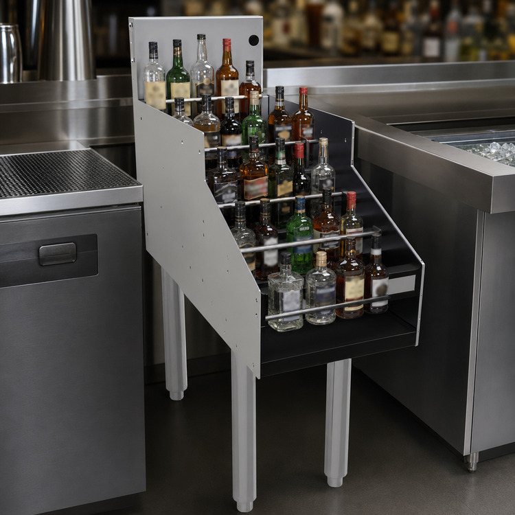 Product image #3 for Freestanding Stainless Steel 5-Step Underbar Liquor Steps, 12 Inch W x 29 Inch D