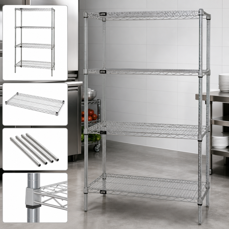 Product image #3 for Quantum 72 Inch W x 24 Inch D x 86 Inch H Chrome Wire Shelving Starter Kit, 4 Shelves