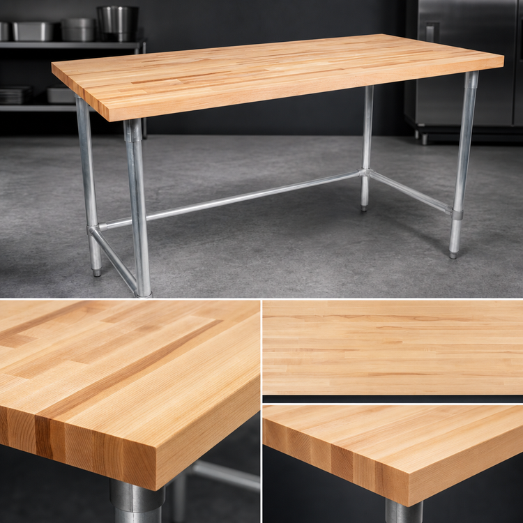 Product image #3 for John Boos Northern Hard Rock Maple Wood Top Work Table with Stainless Steel Base