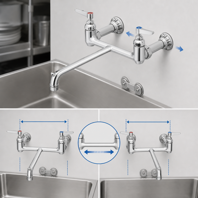 Product image #3 for T&S Brass Wall-Mounted Service Sink Faucet, 8-Inch Adjustable Centers, Vacuum Breaker Hook, Polished Chrome-Plated