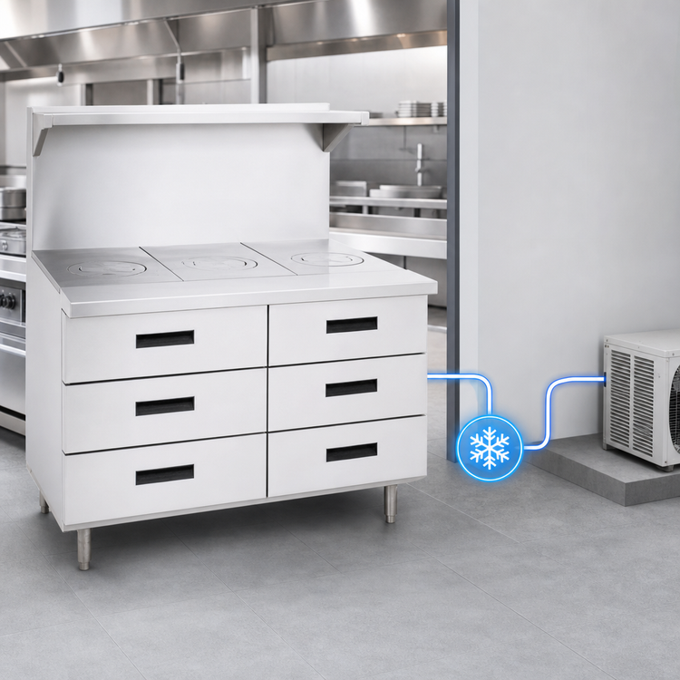 Product image #3 for Garland Arctic Fire 92-Inch Three-Section Remote Refrigerated Drawer Base with 6 Self-Closing Drawers