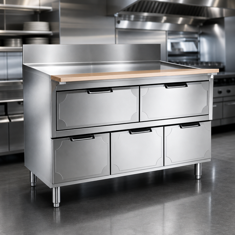 Product image #3 for La Rosa Refrigeration 102-Inch x 26 1/2-Inch Dry-Drawer Equipment Stand with 5 Drawers
