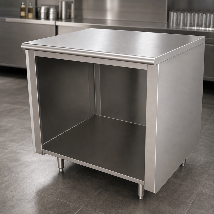 Product image #3 for Advance Tabco 144-Inch x 30-Inch Underbar Work Table with Open Front Cabinet Base and 14-Gauge 304 Stainless Steel Flat Top