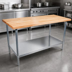 Thumbnail image #3 for John Boos TNS01 36" x 24" Maple Wood Top Work Table, 2-1/4" Thick, Stainless Steel Open Base with Adjustable Undershelf