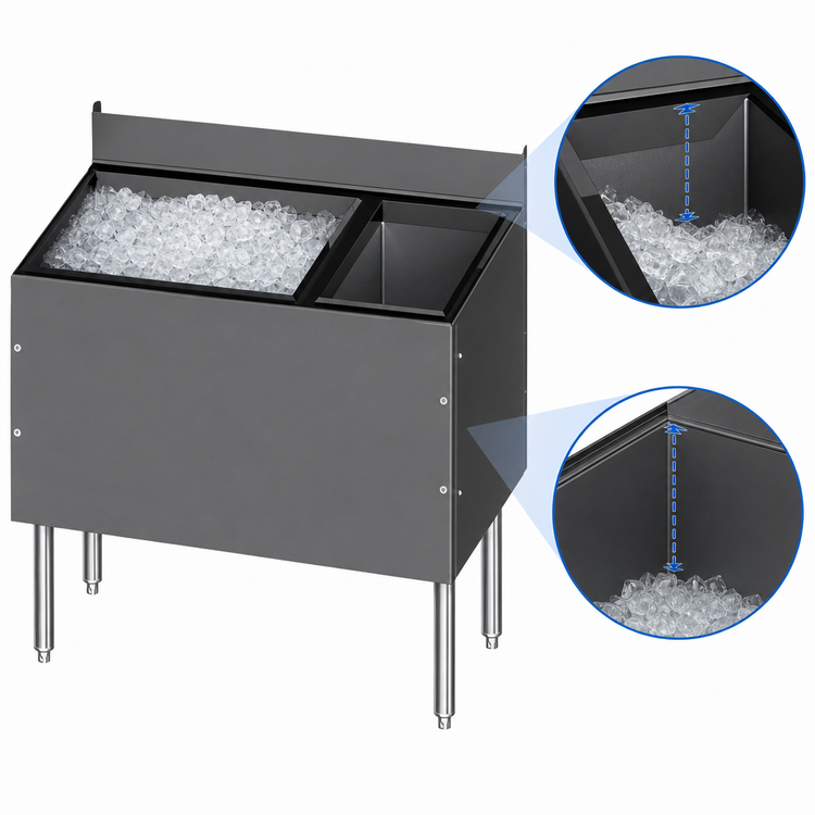 Product image #3 for CHOICE 42-Inch Extra Deep Underbar Combo Ice Bin/Cocktail Unit with Right-Side 6-Bottle Storage and 10-Circuit Cold Plate