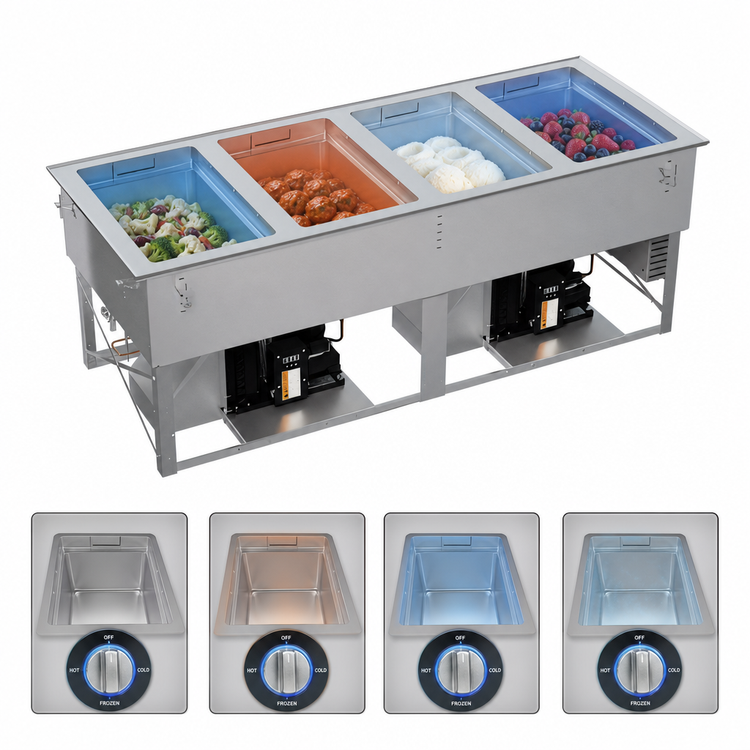 Product image #4 for Vollrath 4-Well Hot/Cold/Frozen Drop-In Food Well with Auto-Drain and Self-Contained Refrigeration