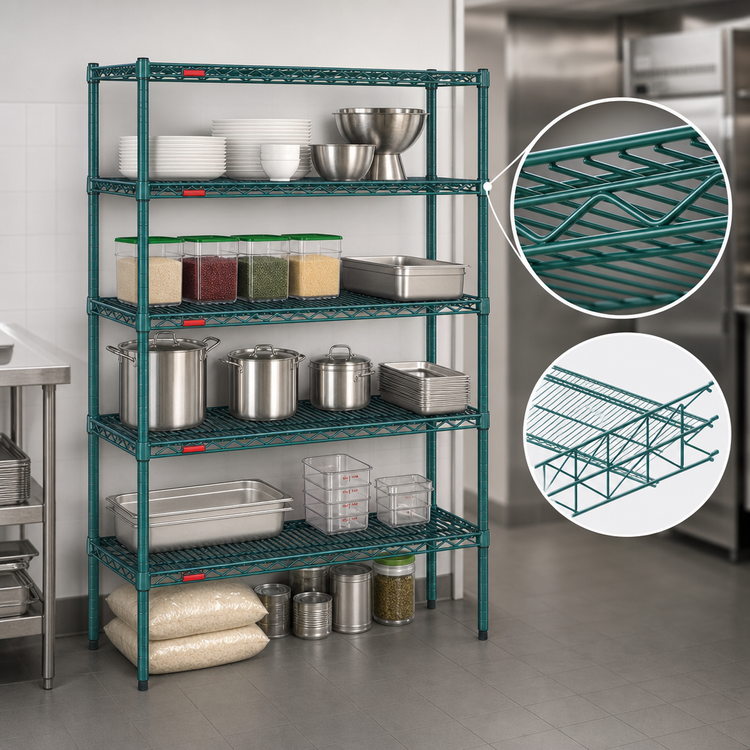 Product image #3 for Eagle Group Valu-Gard 5-Tier Stationary Wire Shelving Starter Unit, 72W x 18D x 86H, Green Epoxy Finish