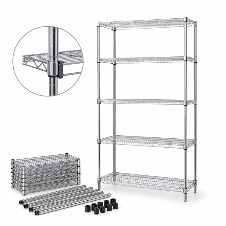 Product image #3 for Quantum 24 Inch x 18 Inch x 86 Inch Chrome Plated Wire Shelving Starter Kit with 5 Shelves