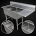 Thumbnail image #3 for Steel Works Stainless 18-Gauge 304 Stainless Steel Two-Compartment Sink with Right Drainboard