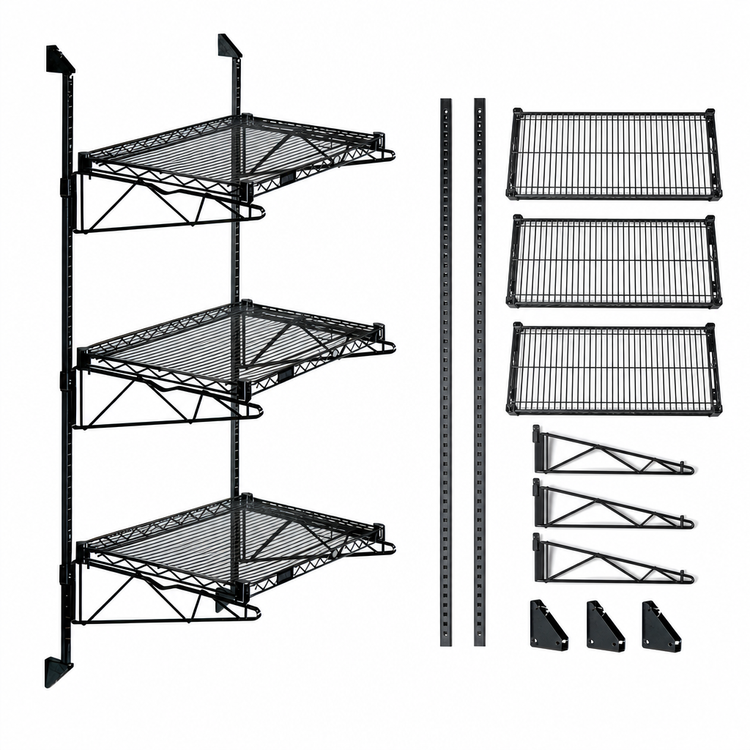 Product image #3 for Quantum Wall-Mounted Cantilever Shelving Starter Unit with 3 Wire Shelves, 54-Inch Posts and 21-Inch Cantilevers