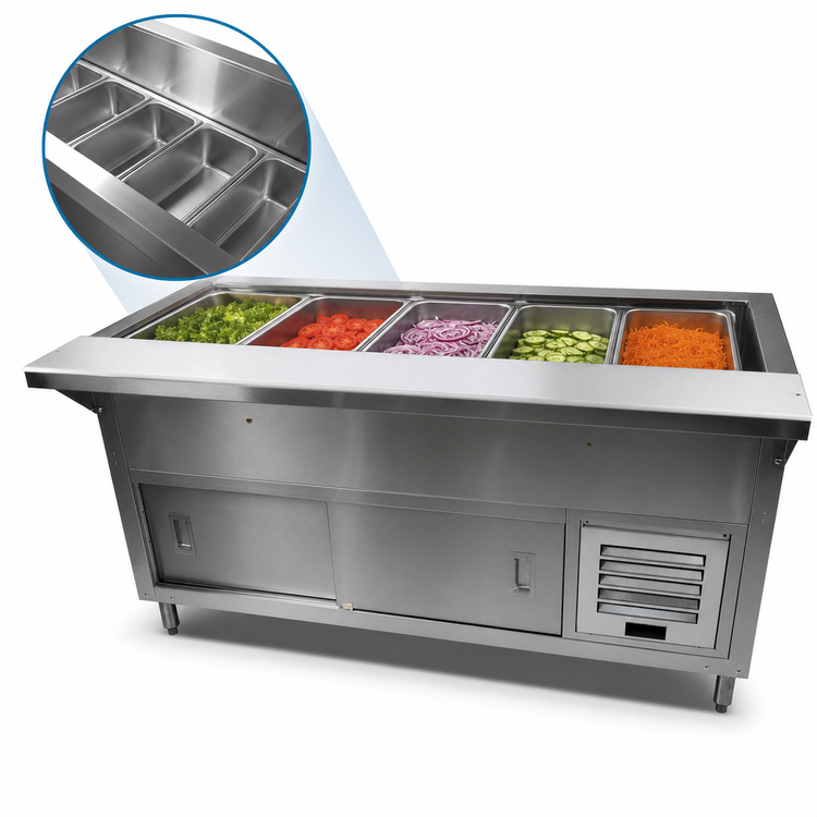 Product image #3 for Advance Tabco MACP-5-DR Refrigerated Cold Pan Table, 5-Pan, Enclosed Base with Sliding Doors